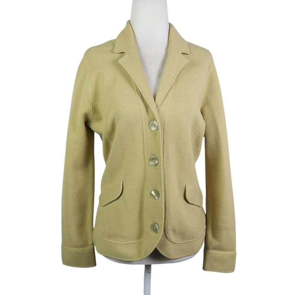 Jones New York Yellow-Green Knit Cardigan Sweater Blazer Jacket M